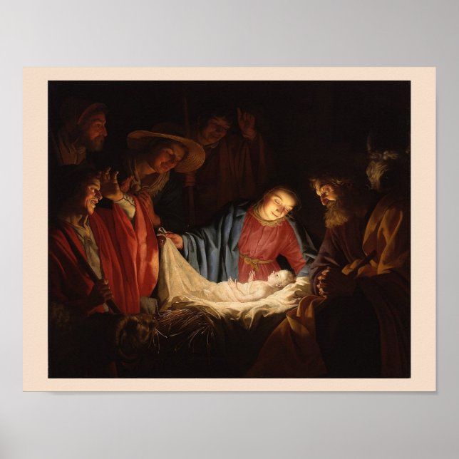Nativity Baby Jesus & Mary Illuminated Art Poster (Front)
