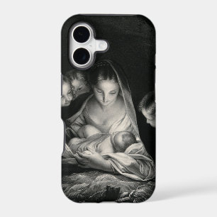Nativity Baby Jesus Virgin Mary Angels Black White