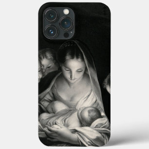 Nativity Baby Jesus Virgin Mary Angels Black White iPhone 13 Pro Max Case