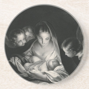 Nativity Baby Jesus Virgin Mary Angels Black White Coaster