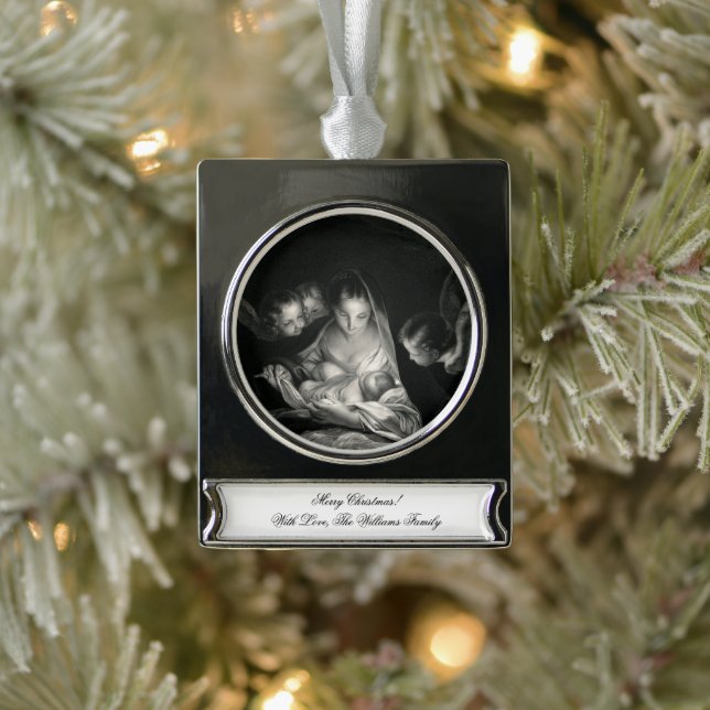 Nativity Baby Jesus Virgin Mary Angels Christmas S Silver Plated Banner Ornament (Tree)