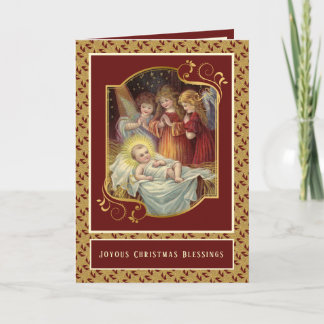 Nativity Baby Jesus with Angels Scripture Verse Holiday Card