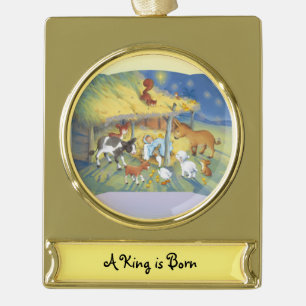 Nativity Banner Ornament/A King is Born Gold Plated Banner Ornament