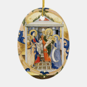 NATIVITY , BLUE AND GOLD Gem stone Ceramic Tree Decoration