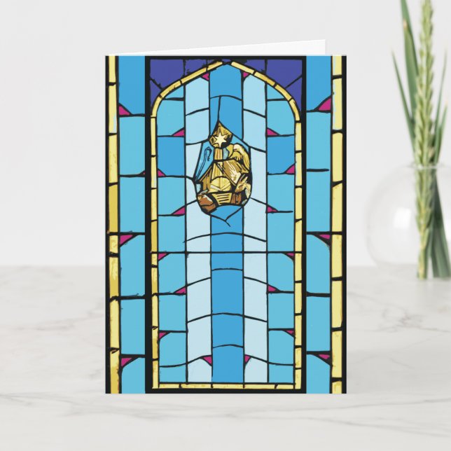 Nativity Blue Stained Glass Christmas Holiday Card (Front)