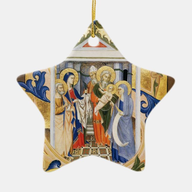 NATIVITY , BLUE STAR AND GOLD Gem stone Ceramic Tree Decoration (Front)