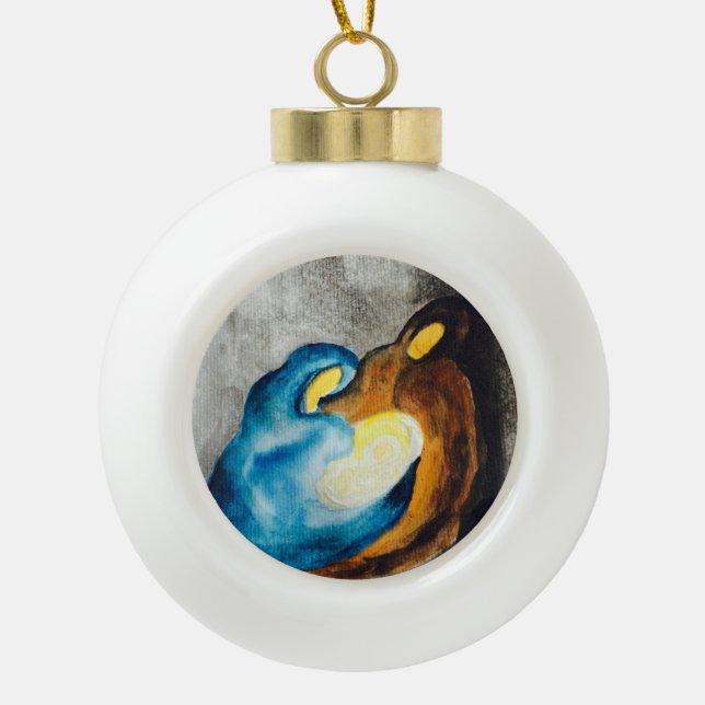 Nativity Ceramic Ball Christmas Ornament (Front)