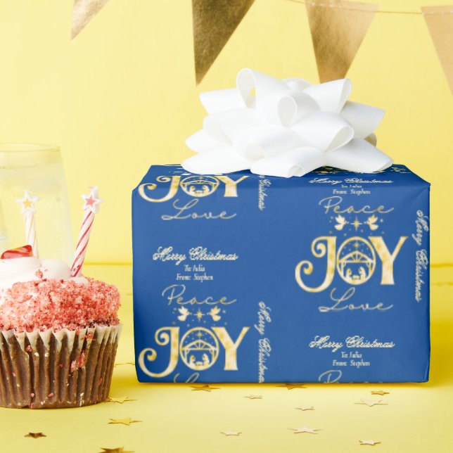 Nativity Christian Christmas B Gold Peace Joy Love Wrapping Paper (Birthday Party)