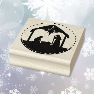 Nativity Christmas Baby Jesus Square Wood Rubber Stamp