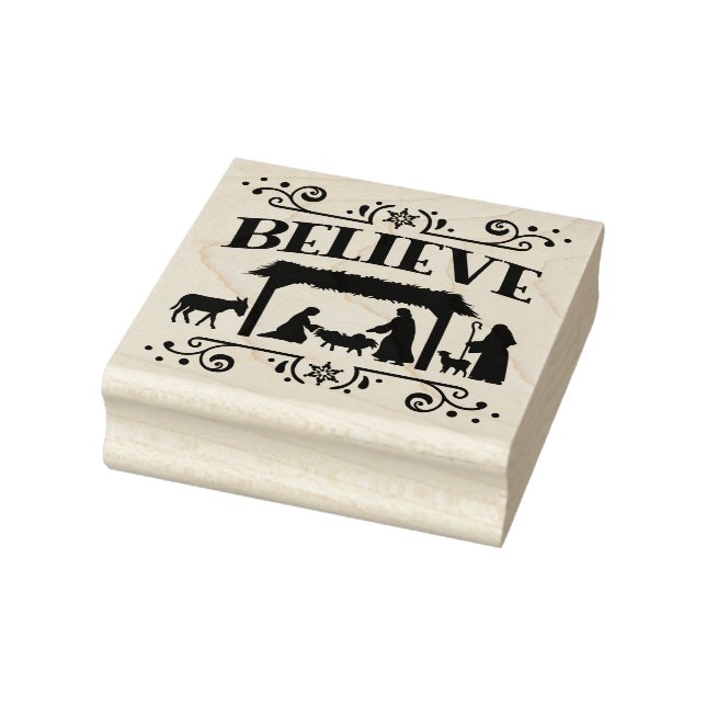 Nativity Christmas Believe with Flourishes Rubber Stamp (Stamp)
