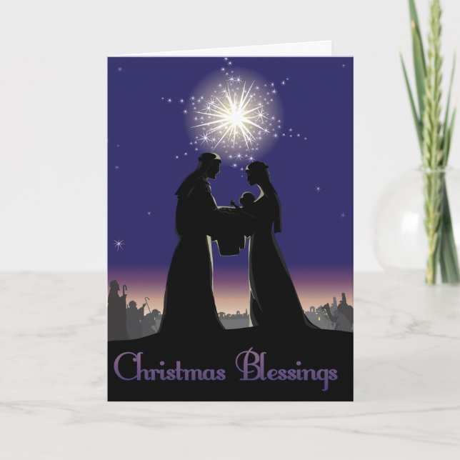 Nativity Christmas Blessings Holiday Card (Front)