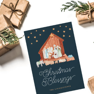 Nativity Christmas Blessings Photo Religious Holid Holiday Card