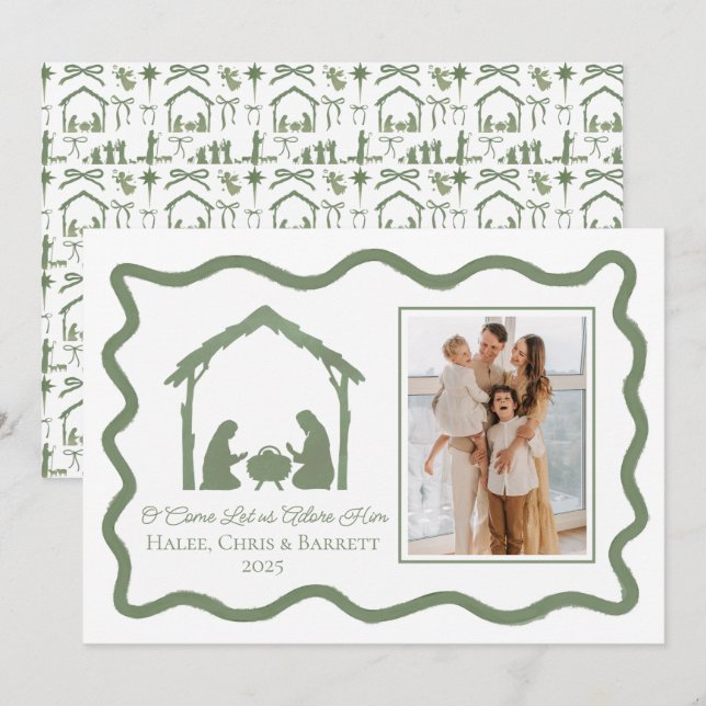 Nativity Christmas Greeting, Holiday Family Photo Card (Front/Back)