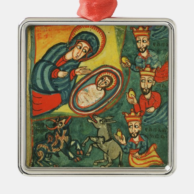 NATIVITY CHRISTMAS PARCHMENT ,ADORATION OF MAGI METAL TREE DECORATION (Front)