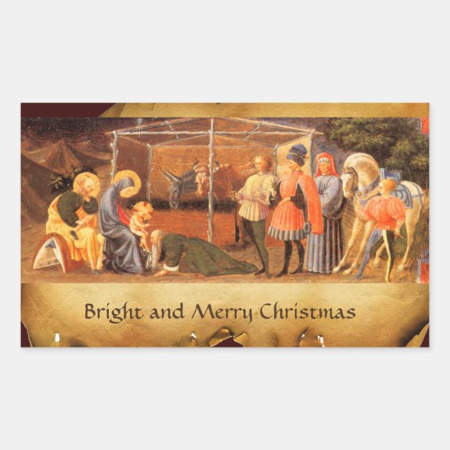 NATIVITY CHRISTMAS PARCHMENT/ ADORATION OF MAGI RECTANGULAR STICKER (Front)
