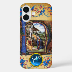 NATIVITY CHRISTMAS PARCHMENT BLUE GEM MONOGRAM iPhone 16 CASE