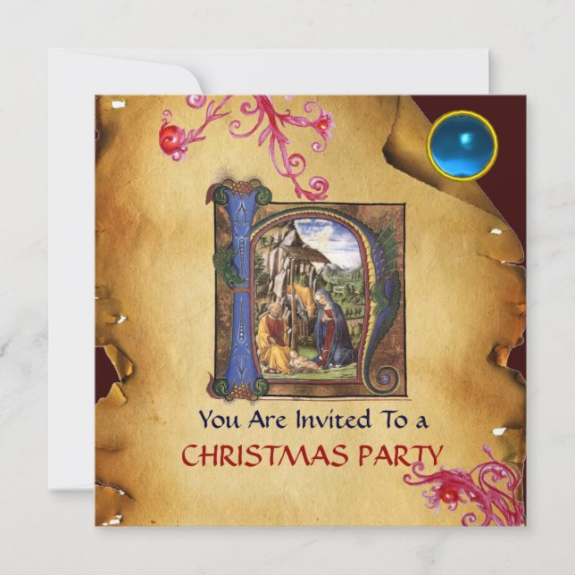 NATIVITY CHRISTMAS PARTY PARCHMENT  Monogram Invitation (Front)