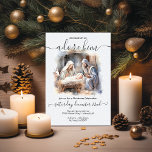 Nativity Christmas with baby Jesus, Mary & Joseph Invitation<br><div class="desc">Pretty watercolor Religious Christmas party invitation. Features a manger Nativity scene and pretty script typography. The back features the three kings. All wording can be changed to fit you needs. Simple and clean design. Perfect for a gathering for your religious group, caroling or bible group. To make more changes go...</div>