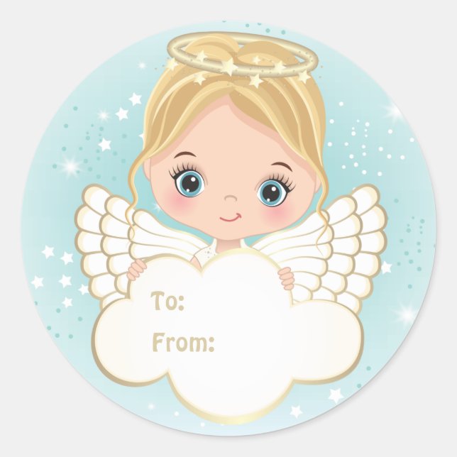 Nativity Cute Angel Holding Cloud Sticker (Front)