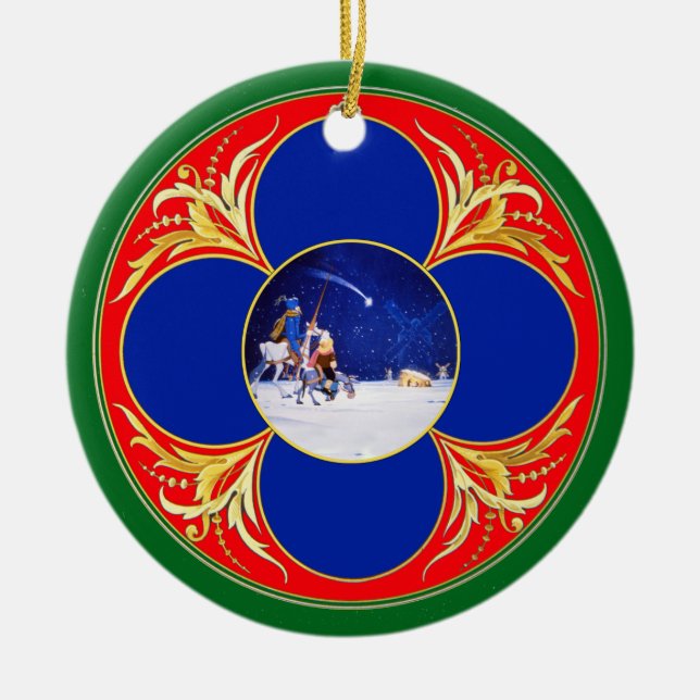 Nativity & Don Quixote fantasy - by Cervantes Ceramic Tree Decoration (Front)