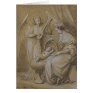 Nativity Drawing Virgin Mary Baby Jesus Angel Crib