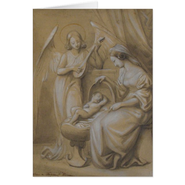 Nativity Drawing Virgin Mary Baby Jesus Angel Crib (Front)
