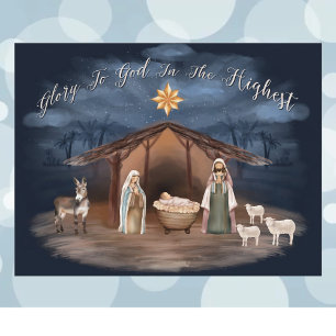 Nativity Glory To God Christmas Christian Holiday Postcard