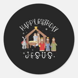 Nativity Happy Birthday Jesus Christmas Nativity C Classic Round Sticker