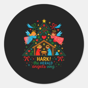 Nativity Hark The Herald Angels Sing Cute Christma Classic Round Sticker