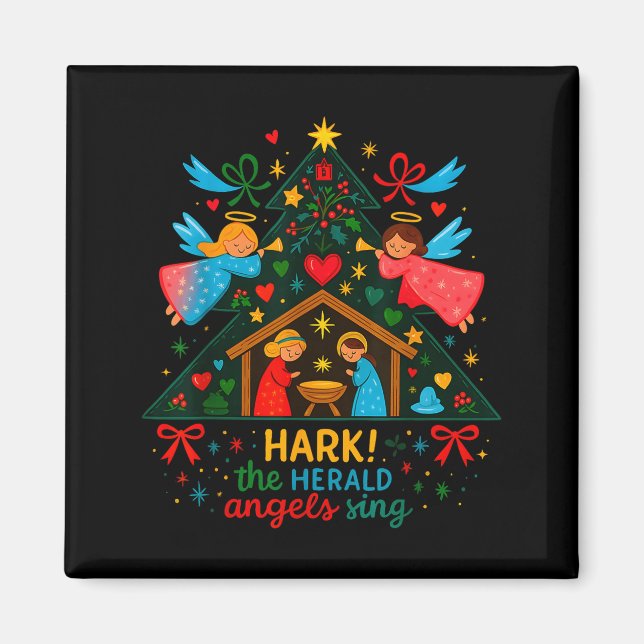 Nativity Hark The Herald Angels Sing Cute Christma Magnet (Front)
