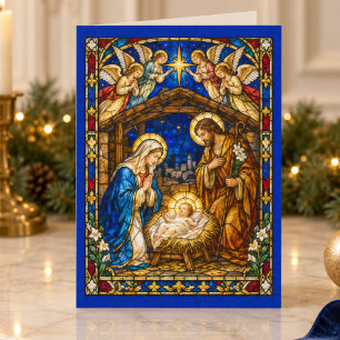 Nativity Holy Family Stained Glass Holiday Card