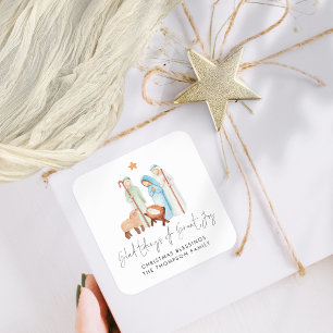 Nativity illustration Glad Tidings Of Great Joy Square Sticker