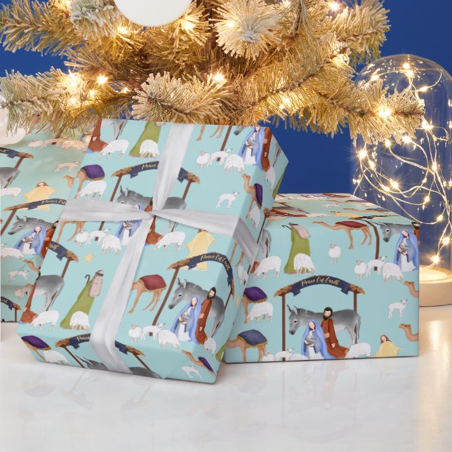 Nativity in Light Blue Wrapping Paper (Holidays)