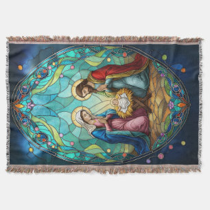 Nativity in Stained Glass Throw Blanket