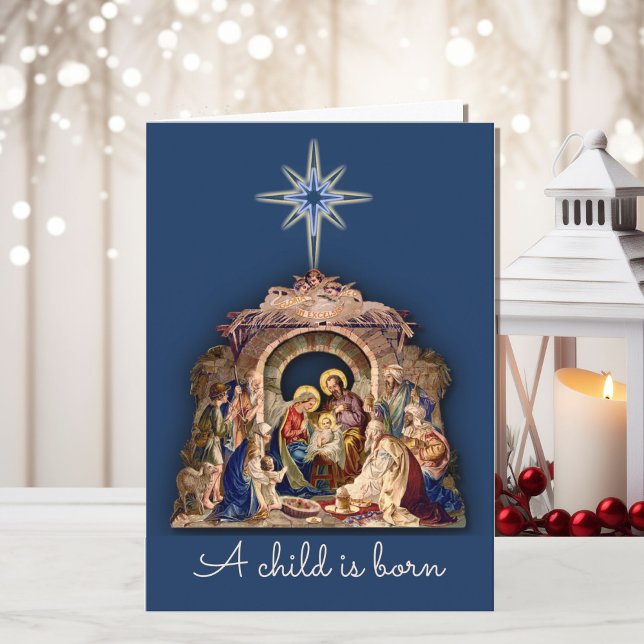Nativity Jesus Is Born Personalise Signature Text Card (Creator Uploaded)