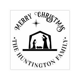Nativity Jesus Manger Merry Christmas Family Name Self-inking Stamp