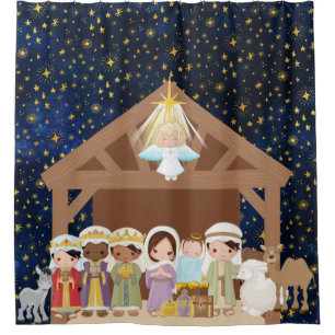 Nativity Jesus Manger Three Wise Men Shower Curtain