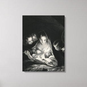Nativity Jesus Virgin Mary Angels Black White Canvas Print