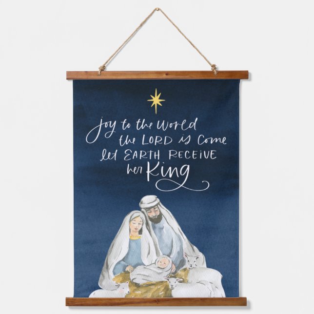 Nativity Joy Watercolor Religious Christmas Hanging Tapestry (Front)