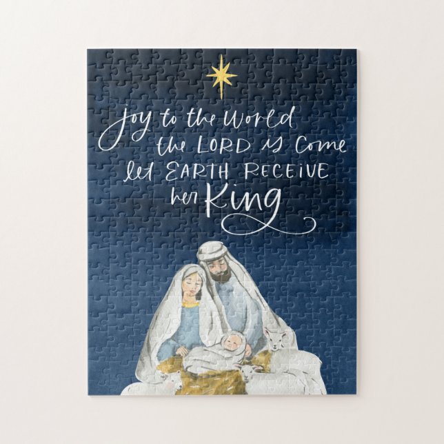 Nativity Joy Watercolor Religious Christmas Jigsaw Puzzle (Vertical)