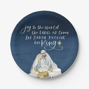 Nativity Joy Watercolor Religious Christmas Paper Plate