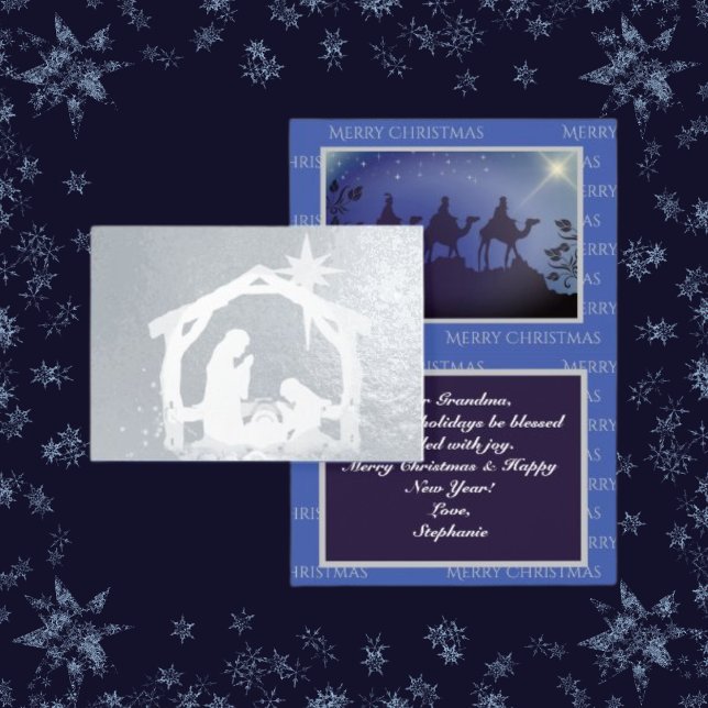Nativity Lux Blue & Silver Christmas  Foil Card (Creator Uploaded)