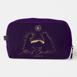 Nativity Manger Christmas Purple Gold Custom Name Dopp Kit