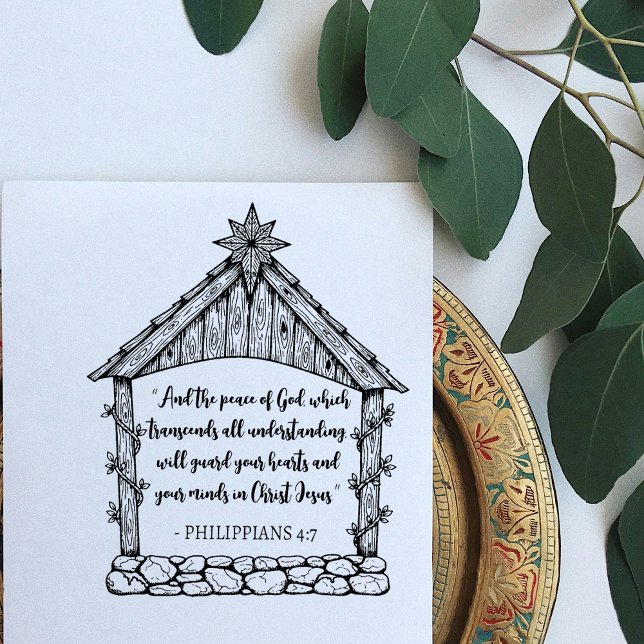 Nativity Manger Christmas with Custom Bible Verse Rubber Stamp (Creator Uploaded)