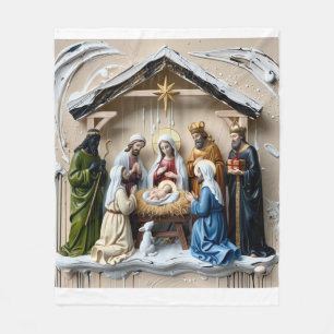 Nativity manger, tree wise men Bethlem Fleece Blanket