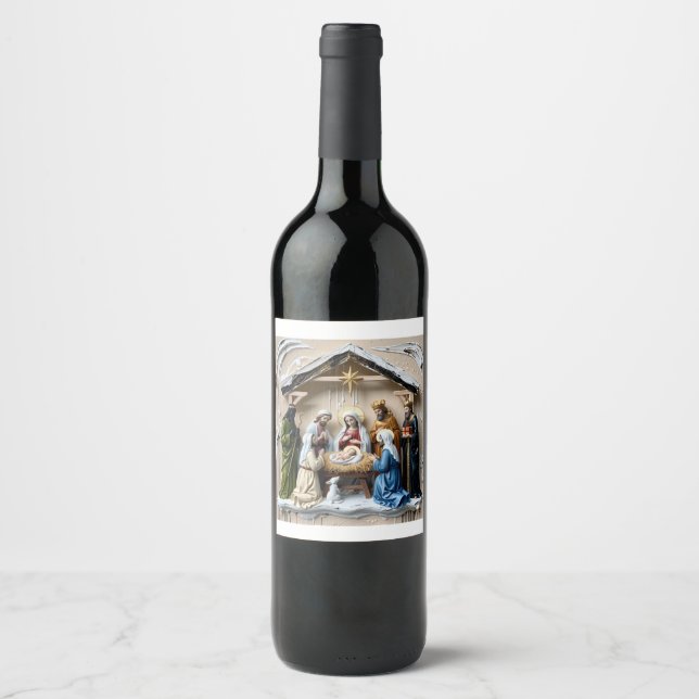 Nativity manger, tree wise men Bethlem Wine Label (Front)