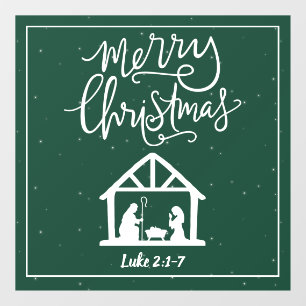 Nativity Merry Christmas Green Window Cling