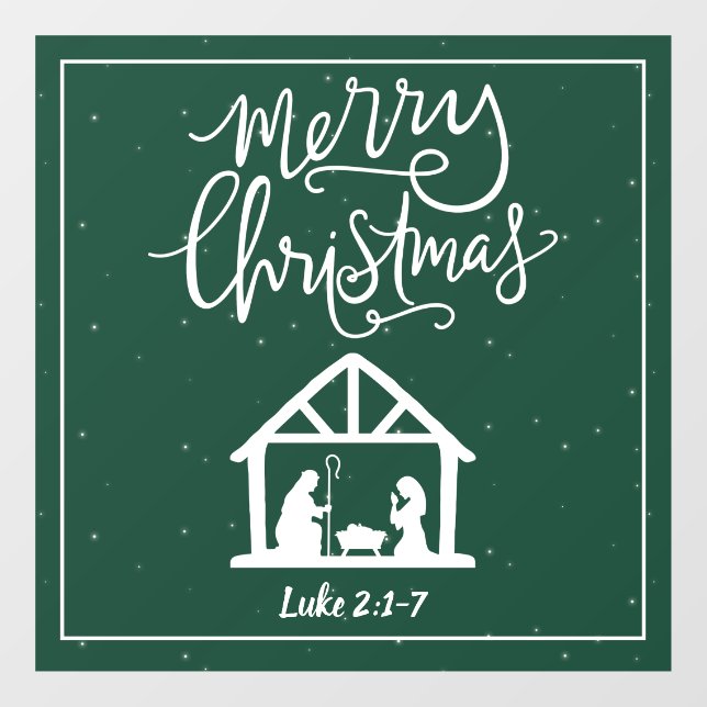 Nativity Merry Christmas Green Window Cling (Sheet)