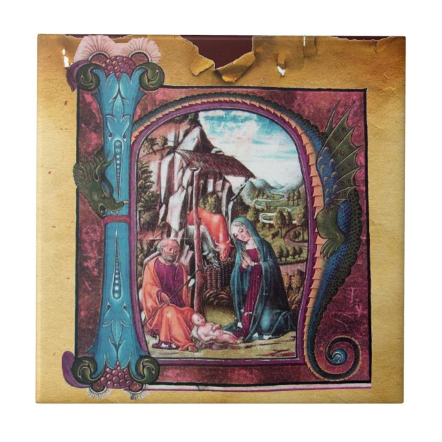 NATIVITY MONOGRAM CHRISTMAS PARCHMENT TILE (Front)