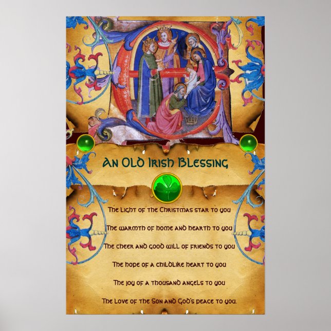 NATIVITY Old Irish Christmas Blessing Parchment Poster (Front)